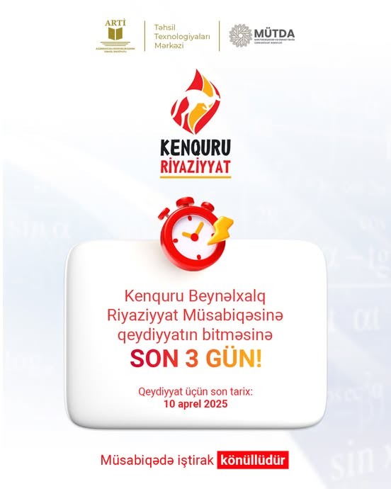 Kenquru Beynəlxalq Riyaziyyat Müsabiqəsinə qeydiyyatın bitməsinə son 3 gün qaldı!