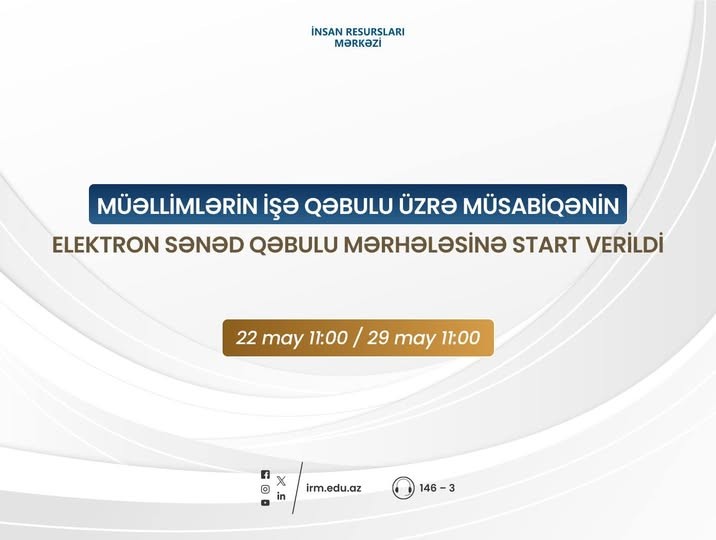 Müəllimlərin işə qəbulu üzrə müsabiqənin elektron sənəd qəbulu mərhələsinə start verildi